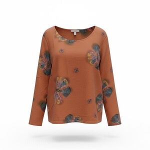 Cellabie  Burnt Orange Floral Print Long Sleeve Tunic, Size XL, NWT‎